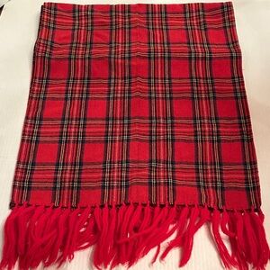 Red Plaid Fringe Scarf 60”L x 18” W